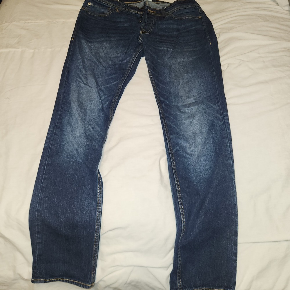 Jack & Jones Tim Slim Fit Jeans Dark Wash Button Fly Denim Mens 32x32
